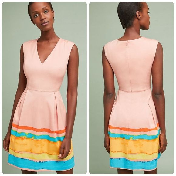 Anthropologie Painterly Pleated Dress